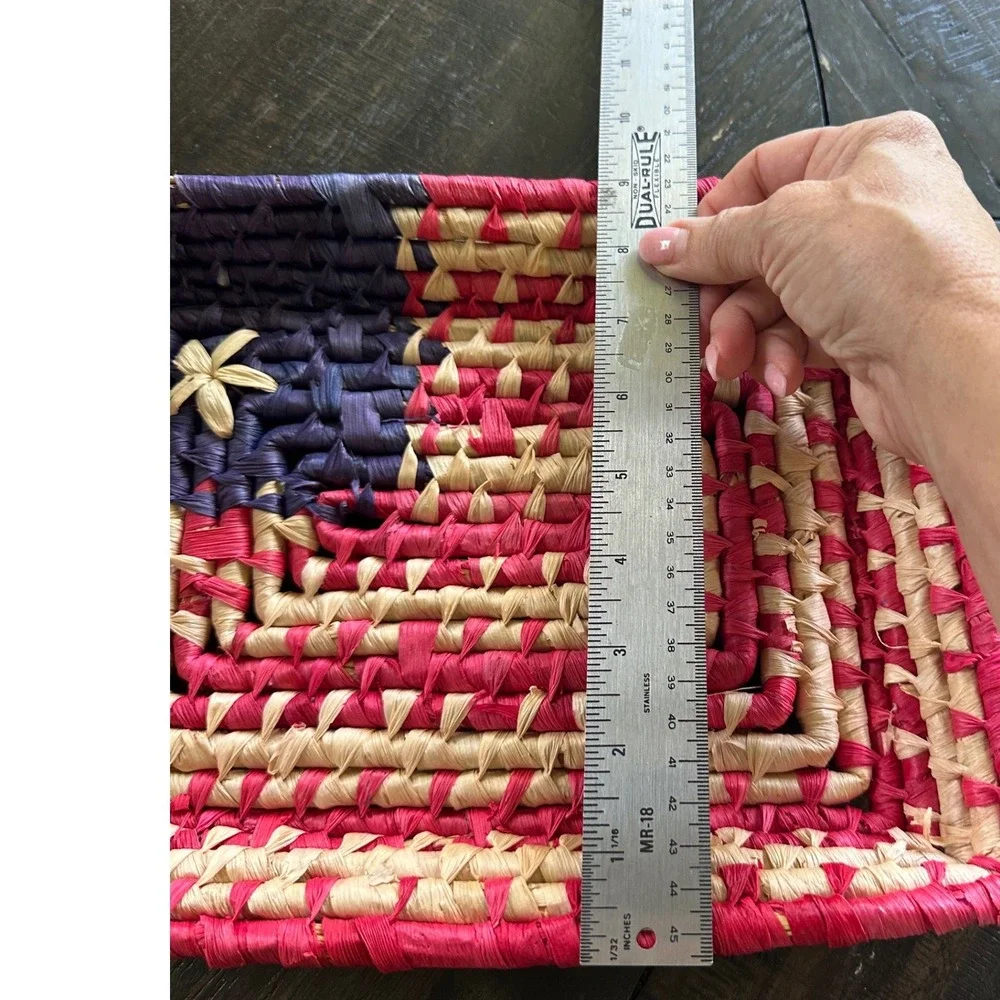 Handwoven Raffia American Flag Basket Tray Patriotic Americana Decor 11.5x8.5EUC